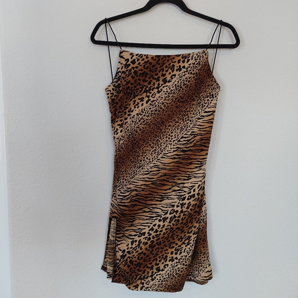 Vintage Byer Too Animal Print Side Slit y2k Mini Dress Size Large - Picture 2 of 12